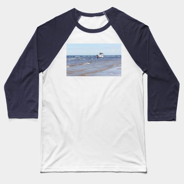Two seagulls flying above the water Baseball T-Shirt by lena-maximova
